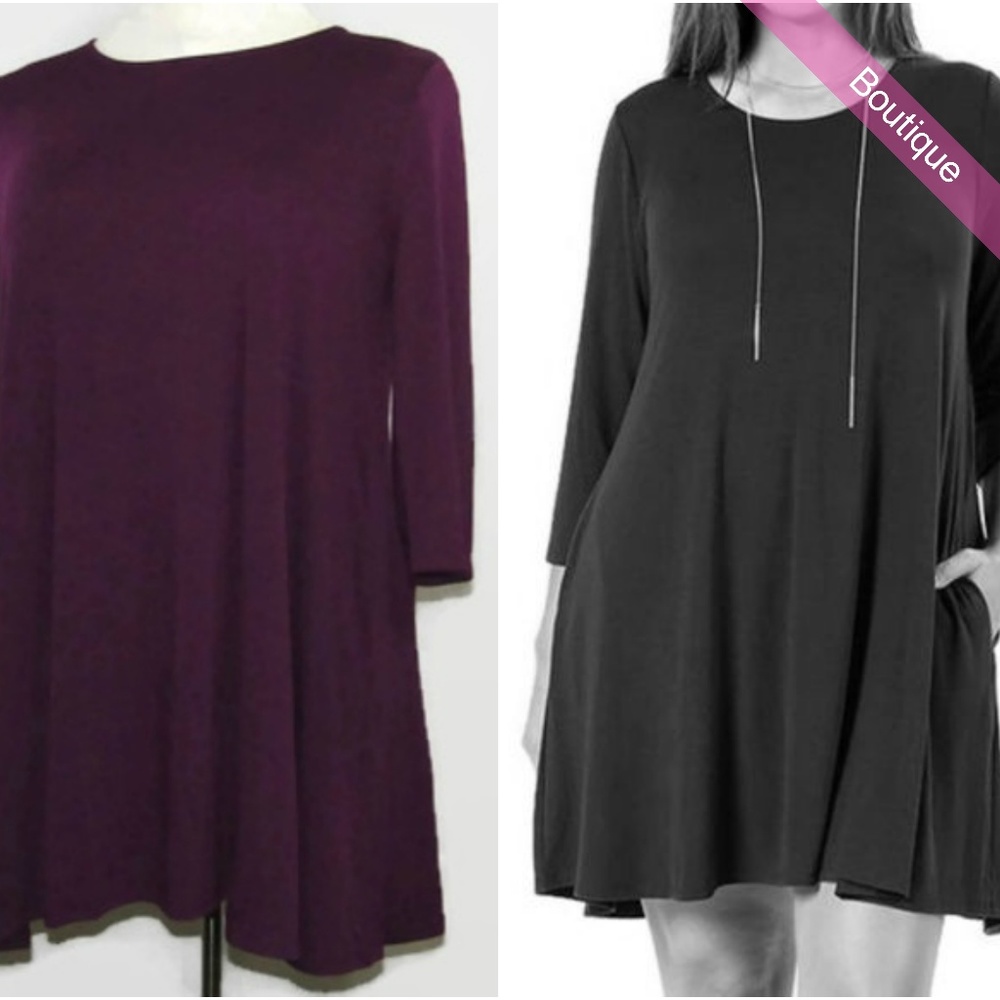 Plum Scoop Neck 3/4 Sleeve Dress XL